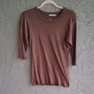 Michael Stars Brown Fitted 3/4 Sleeve Tee